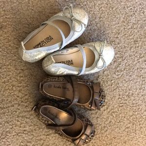 Girls shoes size 5 (cheetah) & 6 (silver) like new